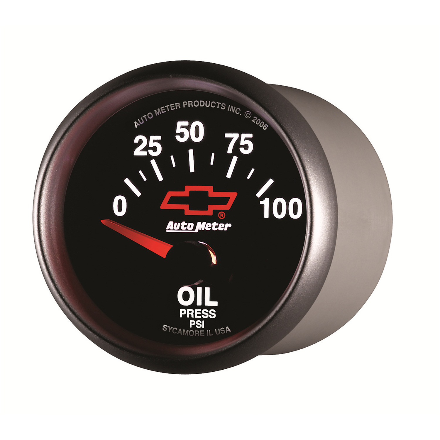 2-1/16" Oil Pressure, 0-100 Psi, Chevy Red Bowtie, Black