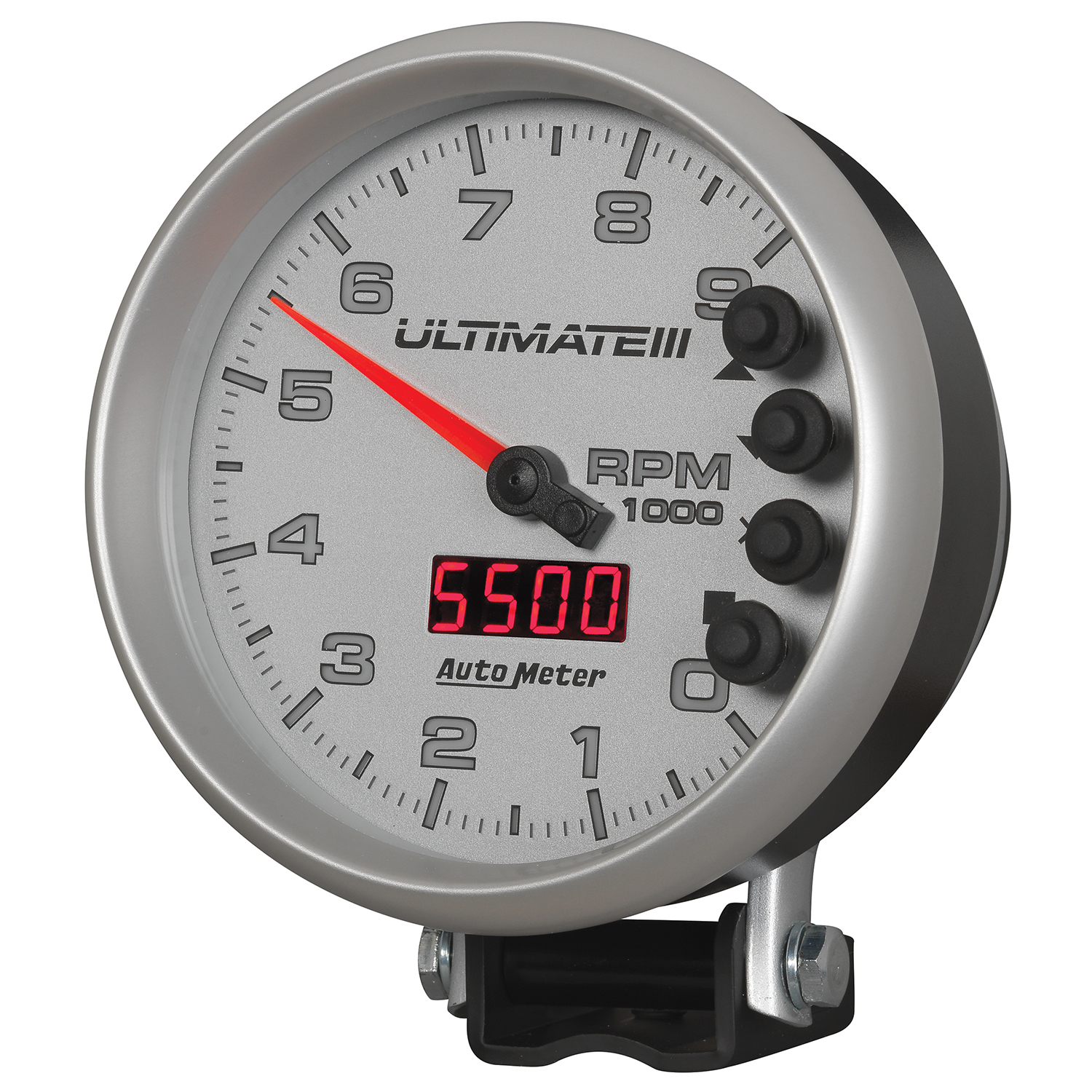 5" Tachometer, 0-9000 Rpm, Pedestal, Ultimate Iii Playback, Silver