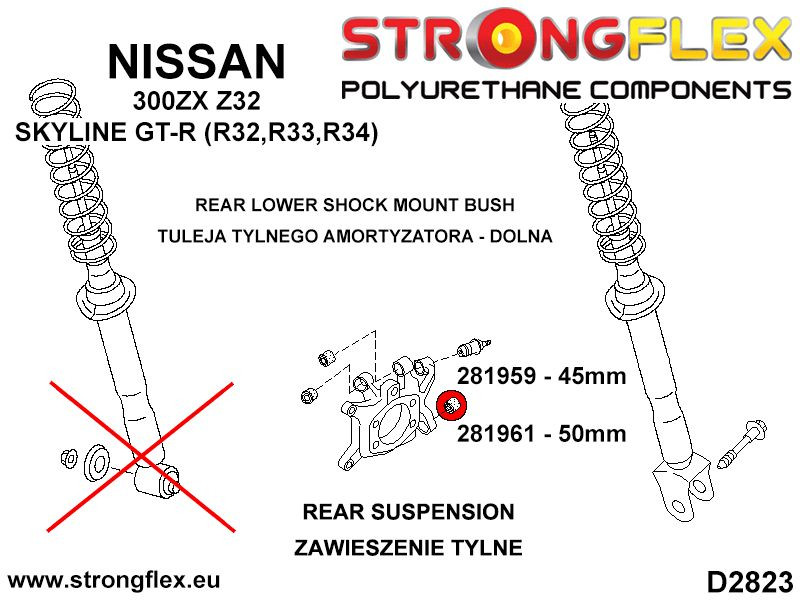 Rear lower shock mount bush 50mm SPORT
