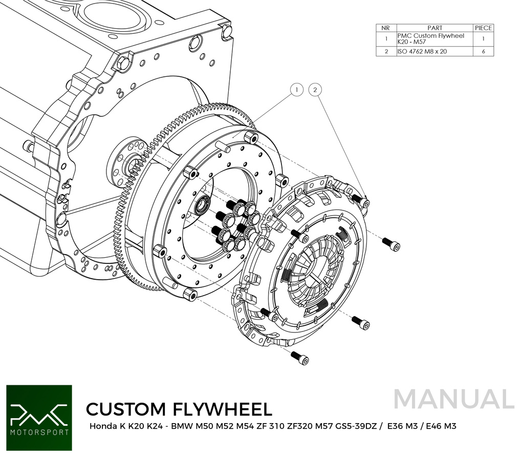 PMC Adapter Kit Honda K - BMW M57 / E46 S54 M3 - 240mm / 9.45"