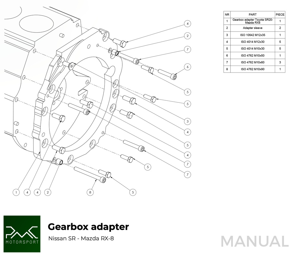 PMC Adapter Kit Nissan SR - Mazda RX-7 FD - 240mm / 9.45"