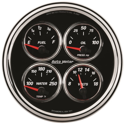 5" Quad Gauge, 100 Psi/100-250 °F/8-18v/0-90 Ω, Designer Black Ii