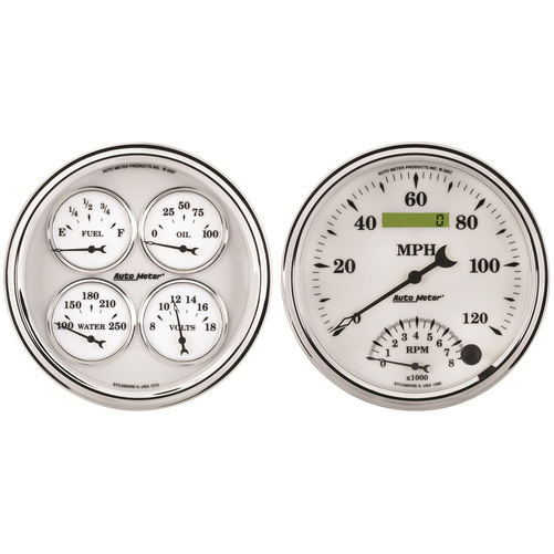 2 Pc. Gauge Kit, 5" Quad & Speedometer, 240-33 Ω, Old Tyme White Ii