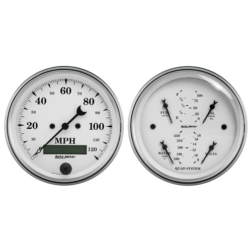 2 Pc. Gauge Kit, 3-3/8" Quad & Speedometer, 240-33 Ω, Old Tyme White