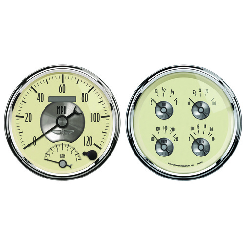 2 Pc. Gauge Kit, 5" Quad & Tach/Speedo, 240-33 Ω, Prestige Antq. Ivory