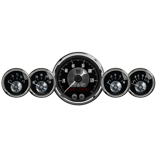 5 Pc. Gauge Kit, 3-3/8" & 2-1/16", Gps Speedo W/Lcd Odo, Prestige Black Diamond