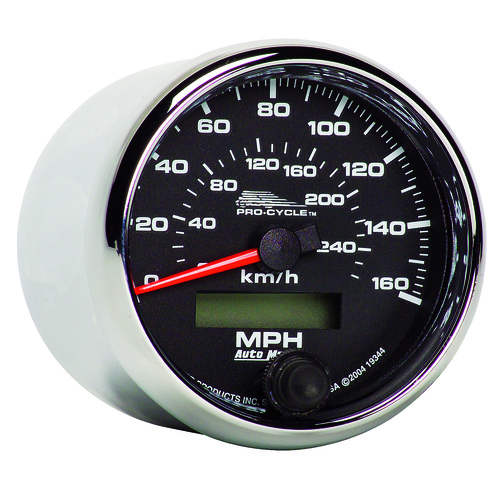 2-5/8" Speedometer, 0-160 Mph, 0-260 Kph, Black, Pro-Cycle