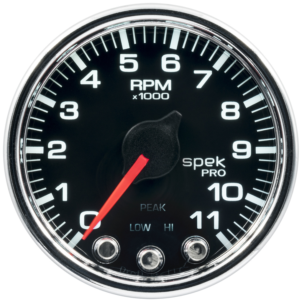 2-1/16" In-Dash Tachometer, 0-11,000 Rpm, Spek-Pro, Black/Chrome