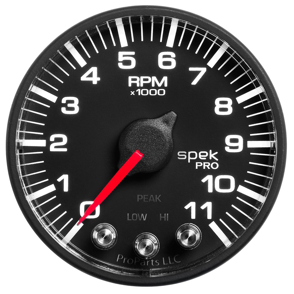 2-1/16" In-Dash Tachometer, 0-11,000 Rpm, Spek-Pro, Black/Black